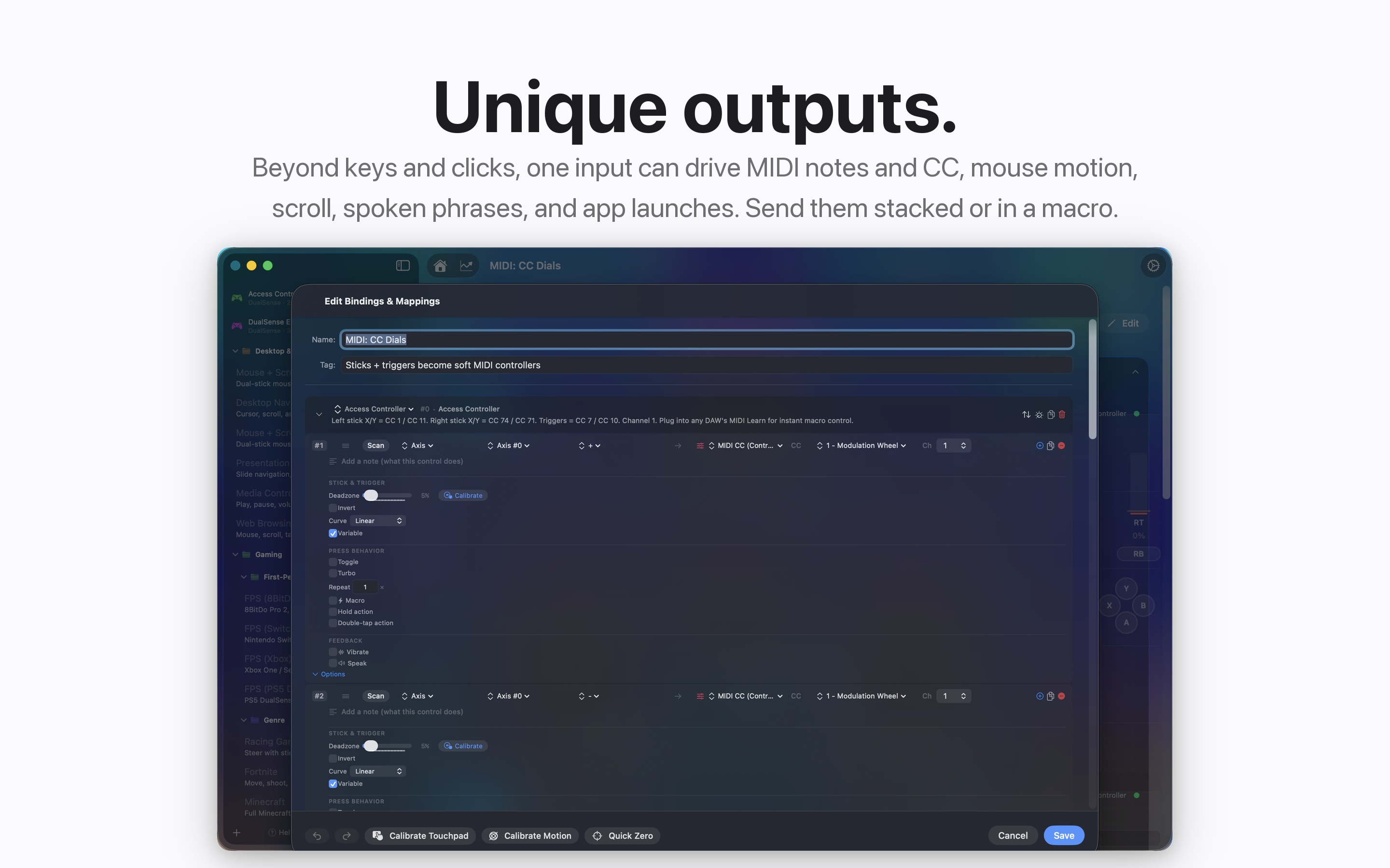InputConfig MIDI and output type configuration