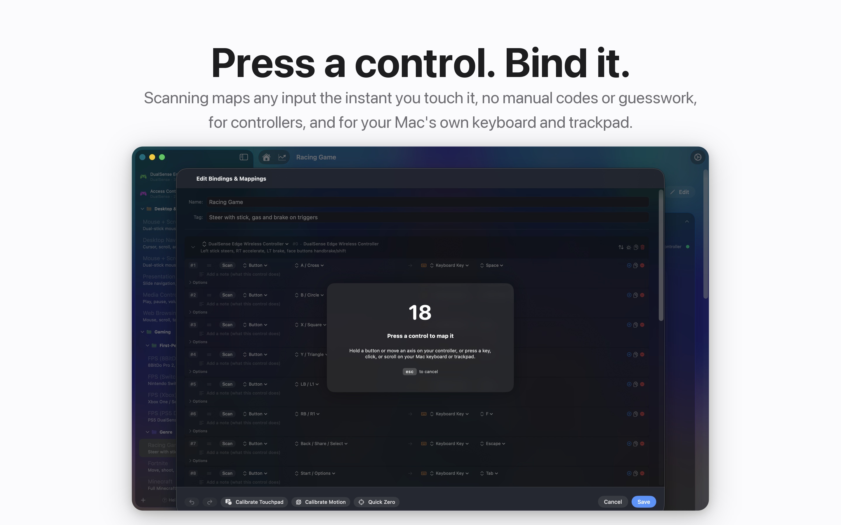 InputConfig scan dialog waiting for a control to be pressed