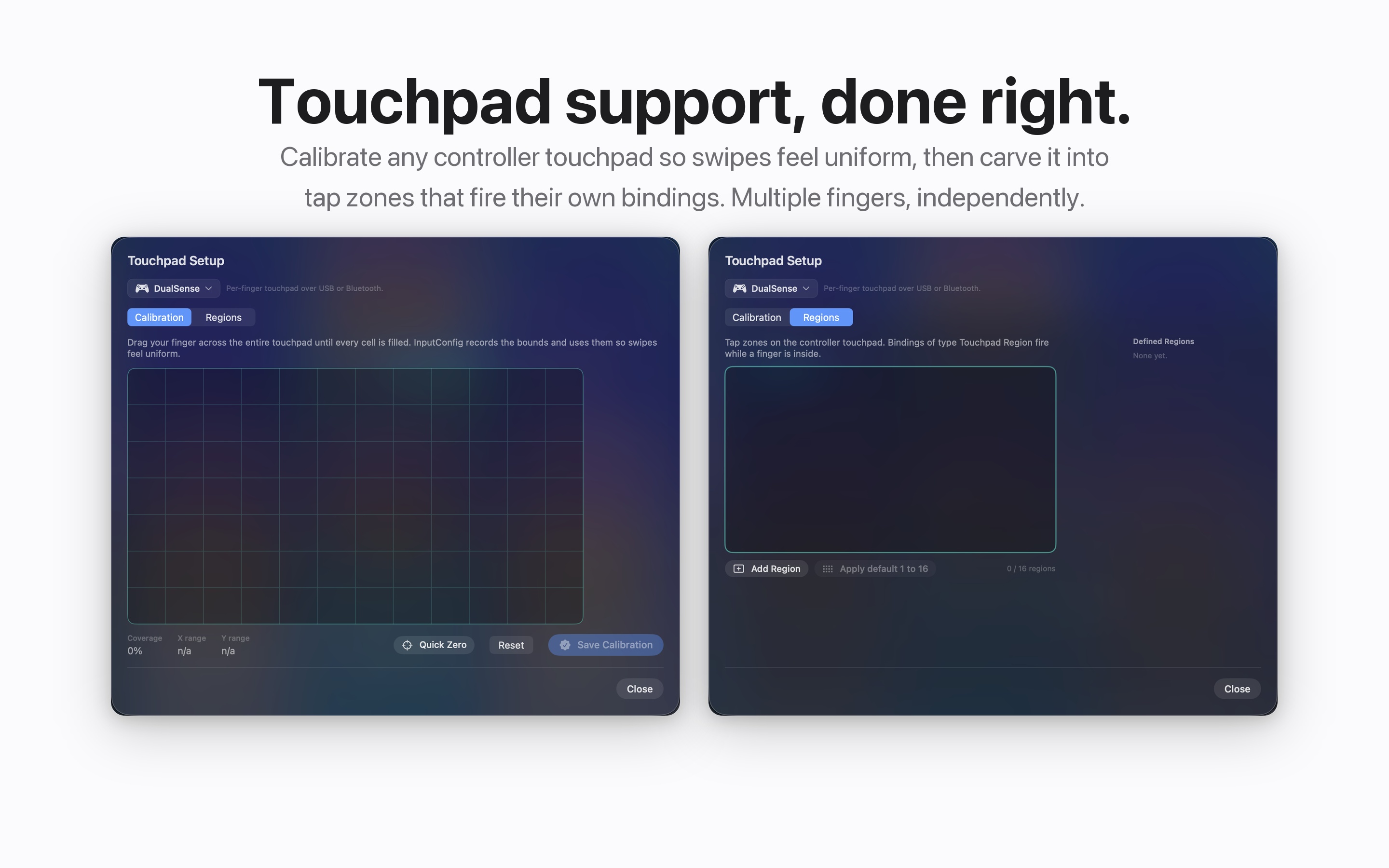 InputConfig touchpad calibration and region setup