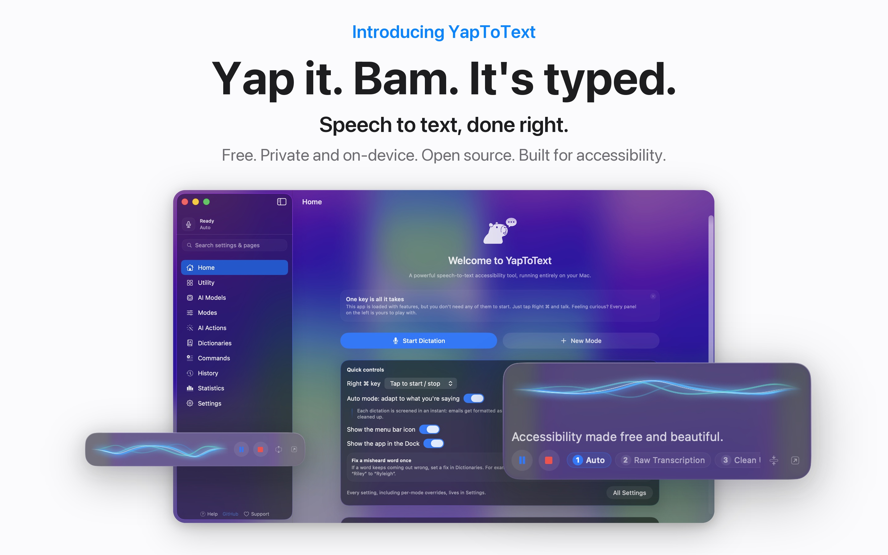 YapToText speech to text for macOS